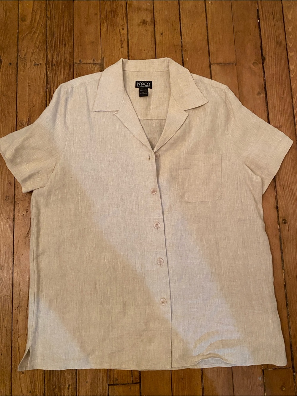 NY&Co Beige Linen camp collar Button-Up Shirt